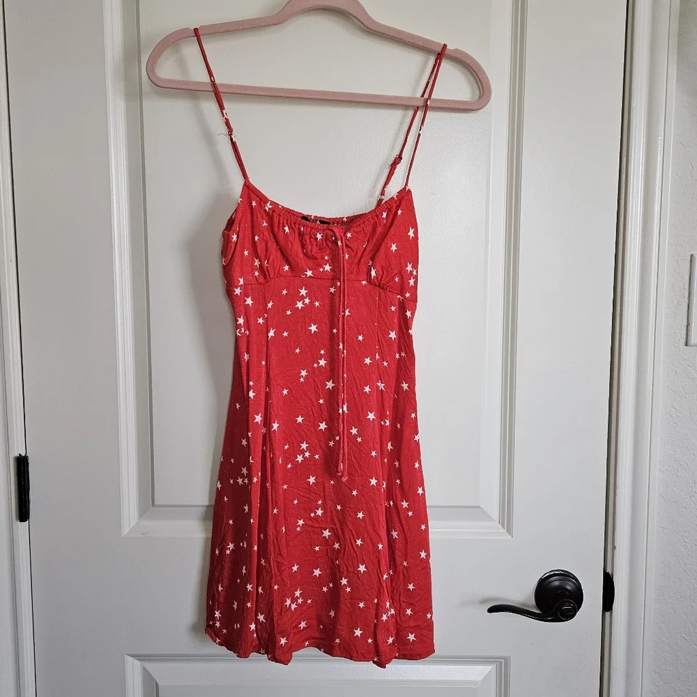 Zara Red Satin Star Strappy Polka Dot Mini Dress Size XS
